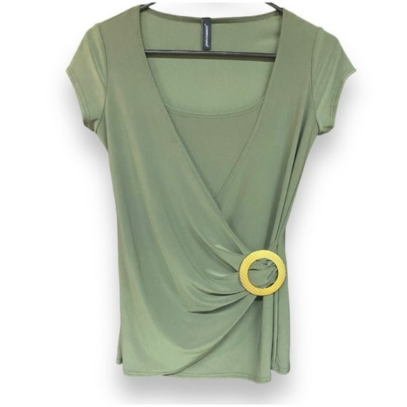 Jason Maxwell Green Short Sleeve Faux Wrap Summer Casual Stylish Top SZ Small - Picture 2 of 4